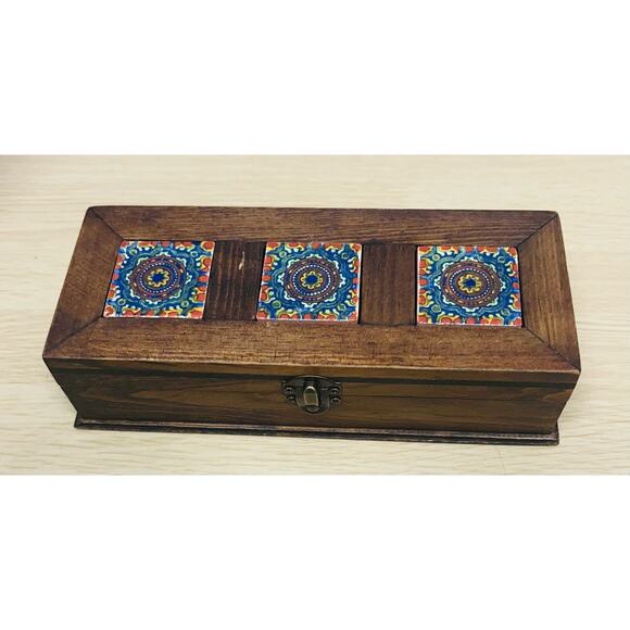 Vintage Tile Glass jewelry Tile Trinket Box Made in Mexico - Picture 1 of 10